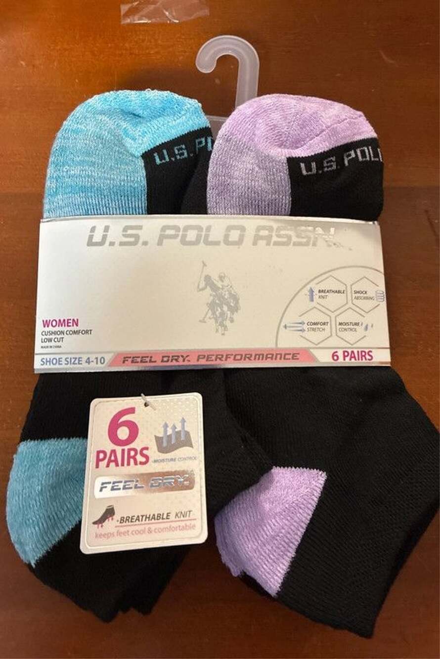Women’s us polo assn low cut black socks purple and blue new sz 4-10 6 pairs